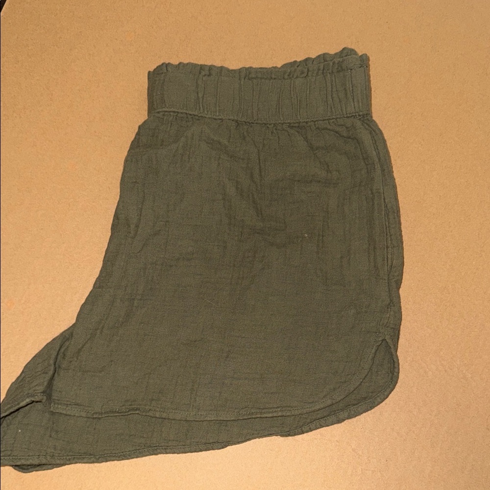 Olive Green High-Waisted Gauze Shorts